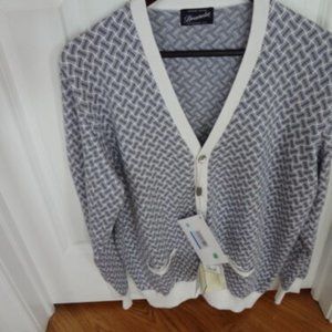 NWT Drumohr Mens 46 Regular Grey/Cream Cotton Jacquard Cardigan Sweater